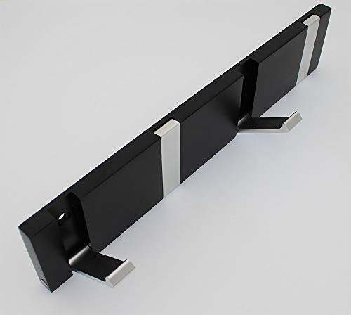 SH Hardware Space Aluminum Material Flip 4-Hook Wall Mounted Black & Silver Floating Coat Rack-Modern,Steady,Sleek,Space-Saving Coat Hanger with 4 Retractable Hooks to Hang Coats,Scarfs, and More