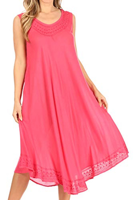 Sakkas 1051 Everyday Essentials Caftan Dress/Cover Up - Coral - One Size