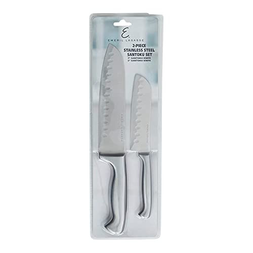 Emeril Lagasse 2-Piece Stainless Steel Santoku Knife Set -Small Handles- - 7 Santoku Knife and 5 Santoku Knife - Slice Effortlessly through Fruit and Meat Emeril Lagasse 2-Piece Stainless Steel Santoku Knife Set -Small Handles- - 7 Santoku Knife and 5 Santoku Knife - Slice Effortlessly through Fruit and Meat