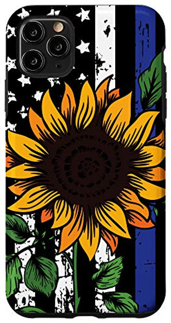 iPhone 11 Pro Max American Flag Sunflower Blue Thin Line Police Patriotic Gift Case iPhone 11 Pro Max American Flag Sunflower Blue Thin Line Police Patriotic Gift Case