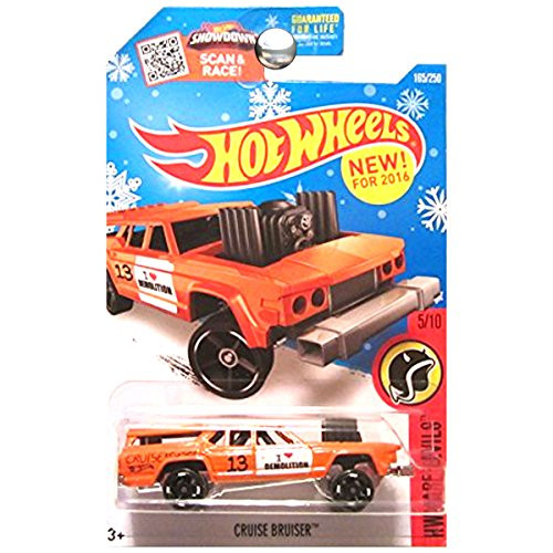 Hot Wheels 2016 Exclusive Snowflake Card, HW Daredevils, Cruise Bruiser -Orange- Die Cast Vehicle 165/250