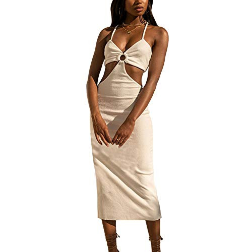 Meihuida Women Cut Out Dress Y2k Summer Sexy Halter Neck Sleeveless Backless Knitted Bodycon Dress White S Meihuida Women Cut Out Dress Y2k Summer Sexy Halter Neck Sleeveless Backless Knitted Bodycon Dress White S