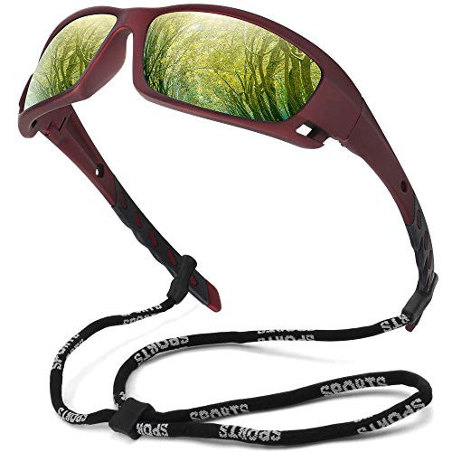 STORYCOAST Polarized Sports Sunglasses for Women Men UV400 Protection Shades for Driving Cycling Running -Red Frame/Yellow-Green Mirrored Lens- STORYCOAST Polarized Sports Sunglasses for Women Men UV400 Protection Shades for Driving Cycling Running -Red Frame/Yellow-Green Mirrored Lens-