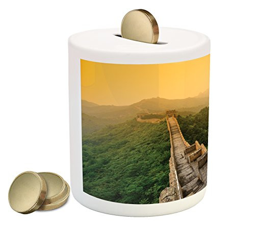 Ambesonne Landscape Piggy Bank, Famous Place in Jinshanling Rocky Fences Dreamy Surreal Image, Printed Ceramic Coin Bank Money Box for Cash Saving, Green Earth Yellow Ambesonne Landscape Piggy Bank, Famous Place in Jinshanling Rocky Fences Dreamy Surreal Image, Printed Ceramic Coin Bank Money Box for Cash Saving, Green Earth Yellow