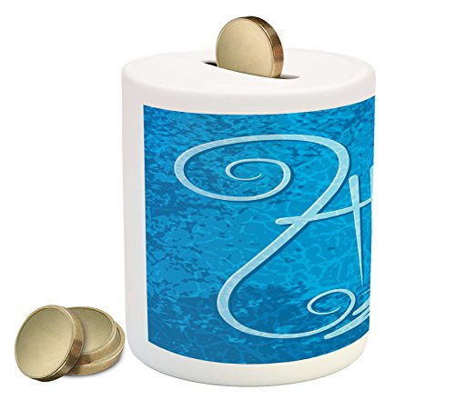 Lunarable Lyre Piggy Bank, Greek Musical Instrument with 4 Strings on Blue Grunge Background, Printed Ceramic Coin Bank Money Box for Cash Saving, Blue Pale Blue