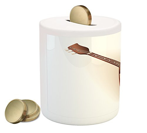 Lunarable Balalaika Piggy Bank, Russian Instrument with Characteristic Triangular Body and 3 Strings, Printed Ceramic Coin Bank Money Box for Cash Saving, Redwood Sand Brown