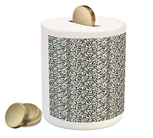Lunarable Ivory and Black Piggy Bank, Flourishing Leaves Pattern Abstract Nature Motifs Curls and Swirls, Printed Ceramic Coin Bank Money Box for Cash Saving, Ivory and Black Lunarable Ivory and Black Piggy Bank, Flourishing Leaves Pattern Abstract Nature Motifs Curls and Swirls, Printed Ceramic Coin Bank Money Box for Cash Saving, Ivory and Black