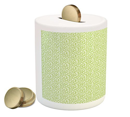 Lunarable Green and White Piggy Bank, Monochrome Leaf Silhouette on a Pastel Background Spring Season, Printed Ceramic Coin Bank Money Box for Cash Saving, Pale Green and White Lunarable Green and White Piggy Bank, Monochrome Leaf Silhouette on a Pastel Background Spring Season, Printed Ceramic Coin Bank Money Box for Cash Saving, Pale Green and White