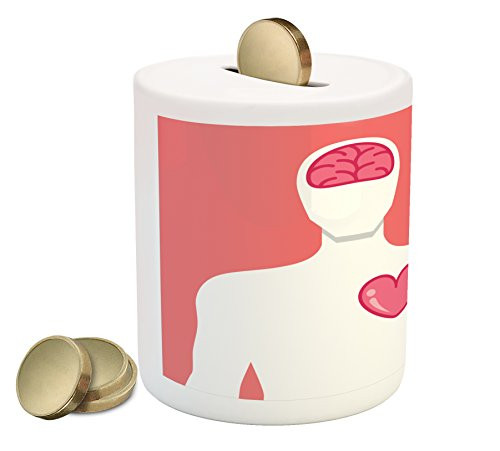 Ambesonne Tropical Piggy Bank, Exotic Bouquets Vintage Jungle Beauty Flora Hawaiian Shabby, Printed Ceramic Coin Bank Money Box for Cash Saving, Hunter Green