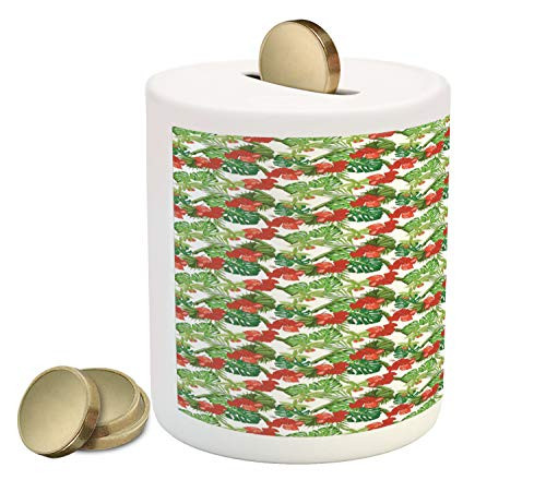 Ambesonne Hibiscus Piggy Bank, Tropical Layout of Endemic Flowers and Botany, Ceramic Coin Bank Money Box for Cash Saving, 3.6" X 3.2", Lime Green Burnt Sienna Jade Green Pastel Green Ambesonne Hibiscus Piggy Bank, Tropical Layout of Endemic Flowers and Botany, Ceramic Coin Bank Money Box for Cash Saving, 3.6" X 3.2", Lime Green Burnt Sienna Jade Green Pastel Green