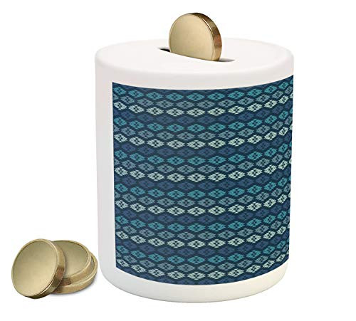 Ambesonne Boho Piggy Bank, Horizontally Aligned Traditional Zigzag Formations, Ceramic Coin Bank Money Box for Cash Saving, 3.6" X 3.2", Sea Blue Pale Cadet Blue Slate Blue Blue Grey Ambesonne Boho Piggy Bank, Horizontally Aligned Traditional Zigzag Formations, Ceramic Coin Bank Money Box for Cash Saving, 3.6" X 3.2", Sea Blue Pale Cadet Blue Slate Blue Blue Grey