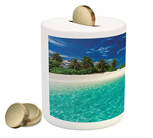 Ambesonne Fiji Piggy Bank, Clear Still Waters Surrounding a Island, Printed Ceramic Coin Bank Money Box for Cash Saving, Night Blue Dark Seafoam Olive Green and Eggshell Ambesonne Fiji Piggy Bank, Clear Still Waters Surrounding a Island, Printed Ceramic Coin Bank Money Box for Cash Saving, Night Blue Dark Seafoam Olive Green and Eggshell