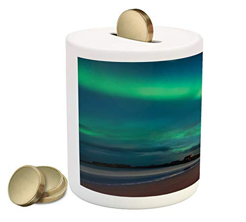 Ambesonne Night Ocean Piggy Bank, Aurora Borealis Starry Night Landscape Norway, Ceramic Coin Bank Money Box for Cash Saving, 3.6" X 3.2", Shamrock Green Chocolate Petrol Blue Ambesonne Night Ocean Piggy Bank, Aurora Borealis Starry Night Landscape Norway, Ceramic Coin Bank Money Box for Cash Saving, 3.6" X 3.2", Shamrock Green Chocolate Petrol Blue