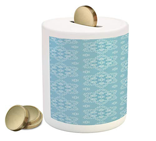Ambesonne Vintage Piggy Bank, Christmas Holiday Themed Illustration of Snowflakes in Lace Style Pattern, Ceramic Coin Bank Money Box for Cash Saving, 3.6" X 3.2", Pale Blue and White Ambesonne Vintage Piggy Bank, Christmas Holiday Themed Illustration of Snowflakes in Lace Style Pattern, Ceramic Coin Bank Money Box for Cash Saving, 3.6" X 3.2", Pale Blue and White