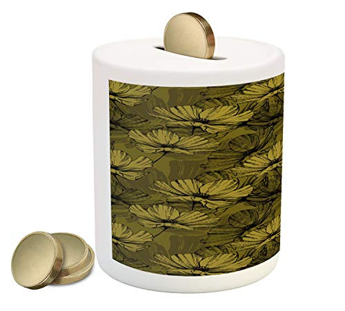 Ambesonne Floral Piggy Bank, Repeated Blooming Flowers in Earth Tones, Ceramic Coin Bank Money Box for Cash Saving, 3.6" X 3.2", Fawn Green Brown Pale Yellow Green and Charcoal Grey Ambesonne Floral Piggy Bank, Repeated Blooming Flowers in Earth Tones, Ceramic Coin Bank Money Box for Cash Saving, 3.6" X 3.2", Fawn Green Brown Pale Yellow Green and Charcoal Grey