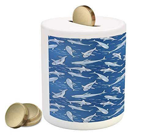 Ambesonne Shark Piggy Bank, Rhythmic Smiling Carnivore Motifs Aquatic Theme Motifs Illustration, Ceramic Coin Bank Money Box for Cash Saving, 3.6" X 3.2", Sea Blue and Pale Ceil Blue Ambesonne Shark Piggy Bank, Rhythmic Smiling Carnivore Motifs Aquatic Theme Motifs Illustration, Ceramic Coin Bank Money Box for Cash Saving, 3.6" X 3.2", Sea Blue and Pale Ceil Blue