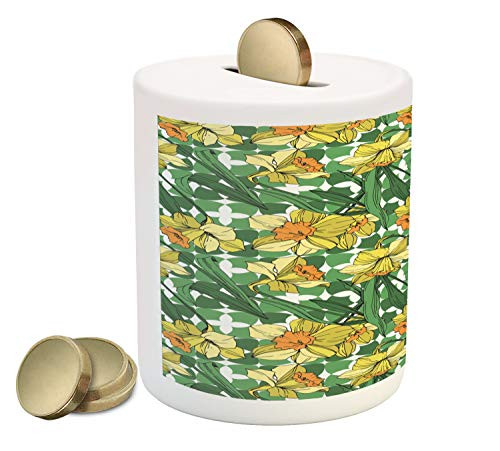 Ambesonne Summer Orange Piggy Bank, Rhythmic Narcissus Flowers on Abstract Motifs Background, Ceramic Coin Bank Money Box for Cash Saving, 3.6" X 3.2", Reseda Green and Pale Orange Ambesonne Summer Orange Piggy Bank, Rhythmic Narcissus Flowers on Abstract Motifs Background, Ceramic Coin Bank Money Box for Cash Saving, 3.6" X 3.2", Reseda Green and Pale Orange