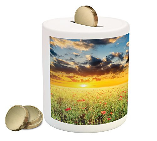 Ambesonne Poppy Flower Piggy Bank, Freshening Sky View with Grass Poppies Against Sunset Horizon Countryside, Ceramic Coin Bank Money Box for Cash Saving, 3.6" X 3.2", Red Green Blue Ambesonne Poppy Flower Piggy Bank, Freshening Sky View with Grass Poppies Against Sunset Horizon Countryside, Ceramic Coin Bank Money Box for Cash Saving, 3.6" X 3.2", Red Green Blue