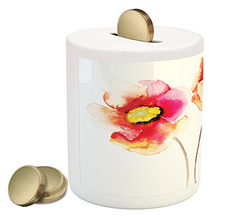 Ambesonne Poppy Flower Piggy Bank, Watercolors Vibrant Poppies Graphic Peace and Death Sedative Plant Print, Ceramic Coin Bank Money Box for Cash Saving, 3.6" X 3.2", Red White Ambesonne Poppy Flower Piggy Bank, Watercolors Vibrant Poppies Graphic Peace and Death Sedative Plant Print, Ceramic Coin Bank Money Box for Cash Saving, 3.6" X 3.2", Red White