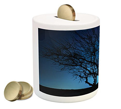 Ambesonne Navy Blue Piggy Bank, Tree Under Clear Night Sky with Moon and Stars Galaxy Nature Landscape Art Print, Printed Ceramic Coin Bank Money Box for Cash Saving, Navy Black Ambesonne Navy Blue Piggy Bank, Tree Under Clear Night Sky with Moon and Stars Galaxy Nature Landscape Art Print, Printed Ceramic Coin Bank Money Box for Cash Saving, Navy Black