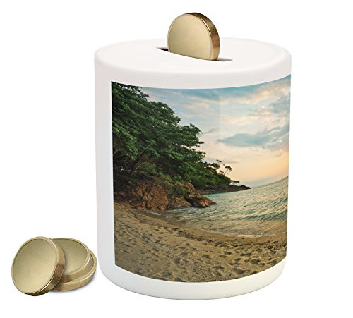 Ambesonne Landscape Piggy Bank, Sunset Dawn Sea Ocean Island Romance Tropic Botanic Tree Photo, Printed Ceramic Coin Bank Money Box for Cash Saving, Turquoise Green Cream Peach Ambesonne Landscape Piggy Bank, Sunset Dawn Sea Ocean Island Romance Tropic Botanic Tree Photo, Printed Ceramic Coin Bank Money Box for Cash Saving, Turquoise Green Cream Peach