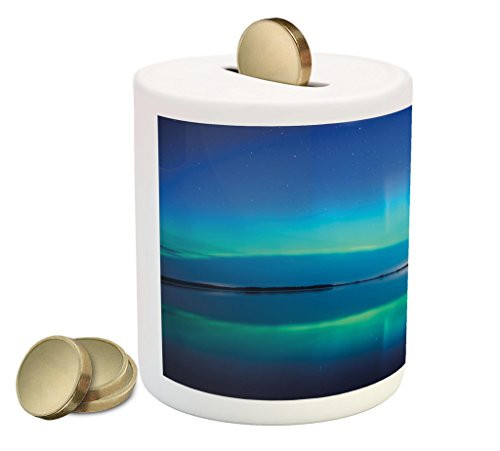 Ambesonne Aurora Borealis Piggy Bank, Unusual Sky Scenery Over Calm Serene Lake Color Reflections Landscape, Printed Ceramic Coin Bank Money Box for Cash Saving, Violet Blue Ambesonne Aurora Borealis Piggy Bank, Unusual Sky Scenery Over Calm Serene Lake Color Reflections Landscape, Printed Ceramic Coin Bank Money Box for Cash Saving, Violet Blue