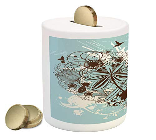 Ambesonne Grunge Piggy Bank, Murky Floral Dragonfly Background with Swirls and Petal Retro Graphic, Printed Ceramic Coin Bank Money Box for Cash Saving, Pale Blue Chestnut Brown Ambesonne Grunge Piggy Bank, Murky Floral Dragonfly Background with Swirls and Petal Retro Graphic, Printed Ceramic Coin Bank Money Box for Cash Saving, Pale Blue Chestnut Brown