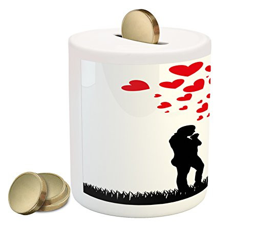 Ambesonne Engagement Party Piggy Bank, Wedding Proposal of Romantic Couple with Hearts Image Happiness, Printed Ceramic Coin Bank Money Box for Cash Saving, Black White and Red Ambesonne Engagement Party Piggy Bank, Wedding Proposal of Romantic Couple with Hearts Image Happiness, Printed Ceramic Coin Bank Money Box for Cash Saving, Black White and Red