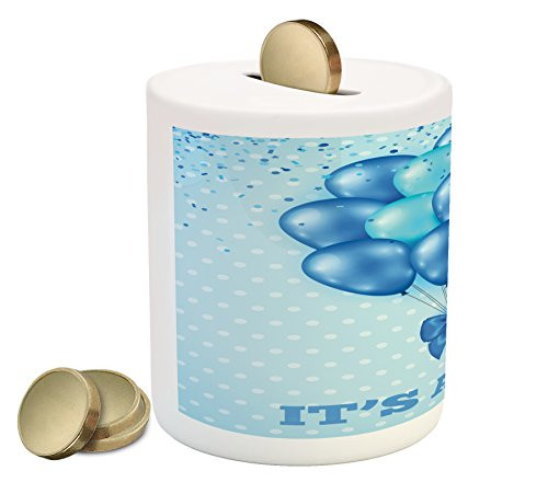 Ambesonne Gender Reveal Piggy Bank, Balloons on The Nostalgic Polka Dots Backdrop Childbirth Celebration Theme, Printed Ceramic Coin Bank Money Box for Cash Saving, Sky Blue Ambesonne Gender Reveal Piggy Bank, Balloons on The Nostalgic Polka Dots Backdrop Childbirth Celebration Theme, Printed Ceramic Coin Bank Money Box for Cash Saving, Sky Blue