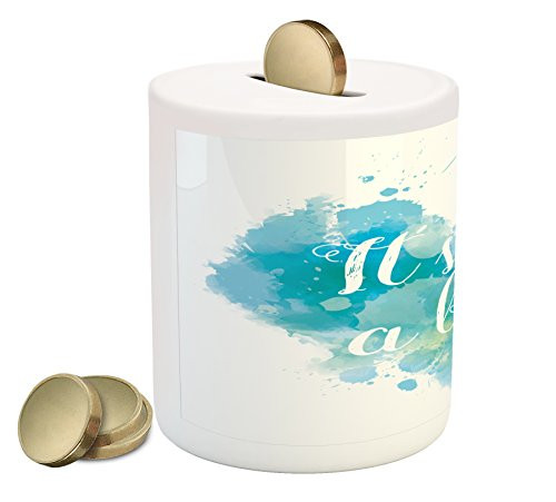 Ambesonne Gender Reveal Piggy Bank, Its a Boy Words on Grunge Pastel Background with Brushstroke Effect, Printed Ceramic Coin Bank Money Box for Cash Saving, Turquoise and Blue Ambesonne Gender Reveal Piggy Bank, Its a Boy Words on Grunge Pastel Background with Brushstroke Effect, Printed Ceramic Coin Bank Money Box for Cash Saving, Turquoise and Blue