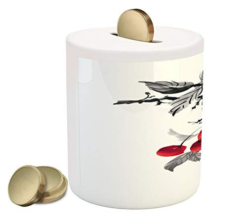 Ambesonne Rowan Piggy Bank, Branch of Rowan with Fruit in Watercolor Mountain Wild Nature Foliage Artwork, Printed Ceramic Coin Bank Money Box for Cash Saving, Grey Red Black Ambesonne Rowan Piggy Bank, Branch of Rowan with Fruit in Watercolor Mountain Wild Nature Foliage Artwork, Printed Ceramic Coin Bank Money Box for Cash Saving, Grey Red Black