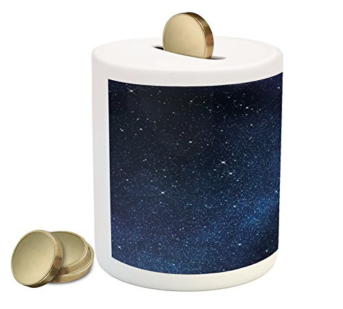 Ambesonne Night Piggy Bank, Space with Stars View Nebula Galaxy Cosmos Infinite Universe, Printed Ceramic Coin Bank Money Box for Cash Saving, Dark Blue White Ambesonne Night Piggy Bank, Space with Stars View Nebula Galaxy Cosmos Infinite Universe, Printed Ceramic Coin Bank Money Box for Cash Saving, Dark Blue White