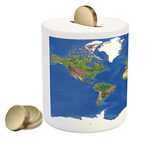 Ambesonne World Piggy Bank, Geography Cartography Theme Continents Vegetation Nature Oceans ICY Cold Lands, Printed Ceramic Coin Bank Money Box for Cash Saving, Blue Green White Ambesonne World Piggy Bank, Geography Cartography Theme Continents Vegetation Nature Oceans ICY Cold Lands, Printed Ceramic Coin Bank Money Box for Cash Saving, Blue Green White