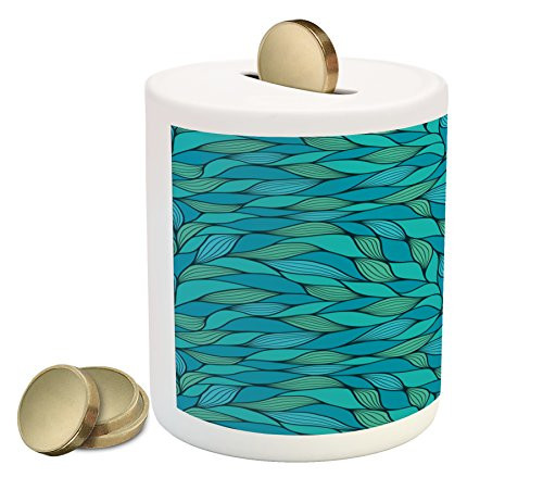Ambesonne Teal Piggy Bank, Abstract Wave Design Ocean Themed Marine Life Pattern Print, Printed Ceramic Coin Bank Money Box for Cash Saving, Blue Mint Green Ambesonne Teal Piggy Bank, Abstract Wave Design Ocean Themed Marine Life Pattern Print, Printed Ceramic Coin Bank Money Box for Cash Saving, Blue Mint Green