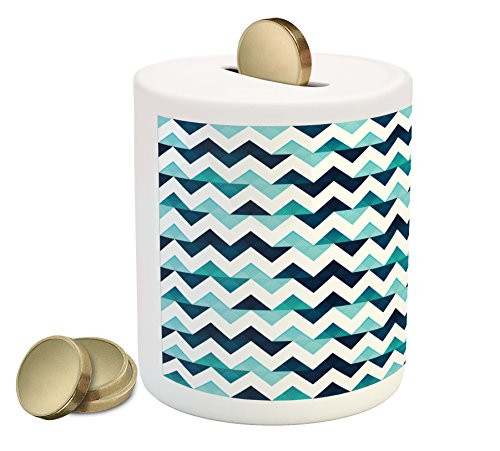 Ambesonne Blue and White Piggy Bank, Horizontal Zigzag Borders with Striped Design and Modern Look, Printed Ceramic Coin Bank Money Box for Cash Saving, Dark Blue Pale Blue White Ambesonne Blue and White Piggy Bank, Horizontal Zigzag Borders with Striped Design and Modern Look, Printed Ceramic Coin Bank Money Box for Cash Saving, Dark Blue Pale Blue White