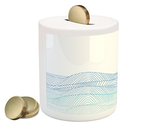 Ambesonne Blue and White Piggy Bank, Ocean Seascape Abstraction with Wavy Line Composition Aquatic, Printed Ceramic Coin Bank Money Box for Cash Saving, Blue Turquoise and White Ambesonne Blue and White Piggy Bank, Ocean Seascape Abstraction with Wavy Line Composition Aquatic, Printed Ceramic Coin Bank Money Box for Cash Saving, Blue Turquoise and White