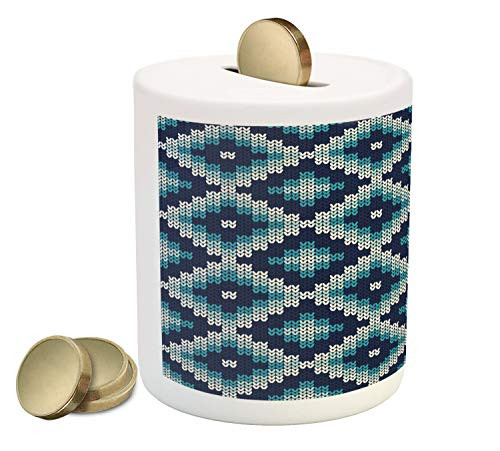 Ambesonne Nordic Piggy Bank, Fair Isle Style Pattern Traditional and Christmas Theme, Printed Ceramic Coin Bank Money Box for Cash Saving, Navy Blue Pale Blue and White Ambesonne Nordic Piggy Bank, Fair Isle Style Pattern Traditional and Christmas Theme, Printed Ceramic Coin Bank Money Box for Cash Saving, Navy Blue Pale Blue and White