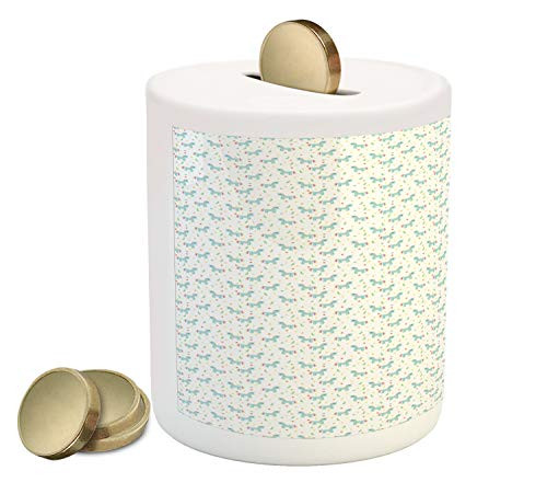 Ambesonne Unicorn Party Piggy Bank, Unicorns Surreal Fantasy Creatures Baby Playroom Nursery Print, Printed Ceramic Coin Bank Money Box for Cash Saving, Pale Blue White
