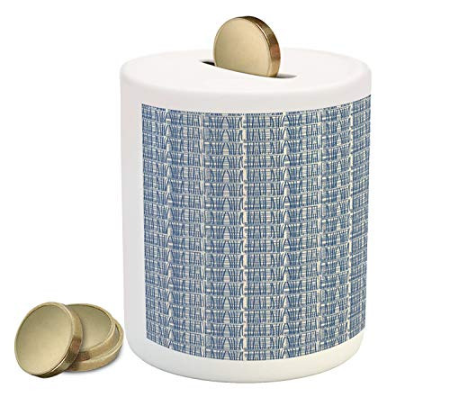 Ambesonne Ethnic Piggy Bank, Squares with Stripes in Hand Drawn Style Hippie Geometrical Grid Tile, Printed Ceramic Coin Bank Money Box for Cash Saving, Navy Blue and Cream Ambesonne Ethnic Piggy Bank, Squares with Stripes in Hand Drawn Style Hippie Geometrical Grid Tile, Printed Ceramic Coin Bank Money Box for Cash Saving, Navy Blue and Cream