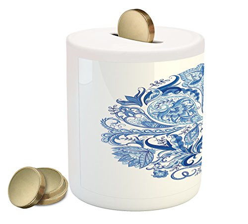Ambesonne Ethnic Piggy Bank, Classic Paisley Petals Circular Shape Blue Tones Swirls Branches Motif, Printed Ceramic Coin Bank Money Box for Cash Saving, Blue Navy Blue and White Ambesonne Ethnic Piggy Bank, Classic Paisley Petals Circular Shape Blue Tones Swirls Branches Motif, Printed Ceramic Coin Bank Money Box for Cash Saving, Blue Navy Blue and White