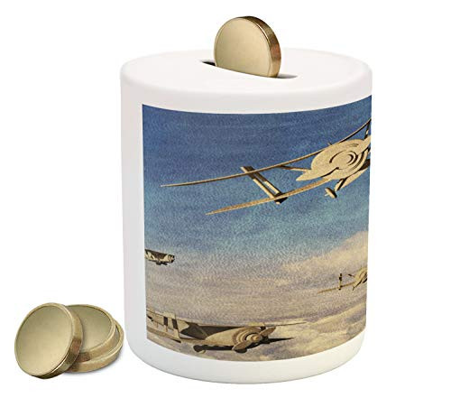 Ambesonne Airplane Piggy Bank, 3D Style Retro Biplanes Flying on The Sky Background with Grunge Effect, Printed Ceramic Coin Bank Money Box for Cash Saving, Blue Tan and Cream Ambesonne Airplane Piggy Bank, 3D Style Retro Biplanes Flying on The Sky Background with Grunge Effect, Printed Ceramic Coin Bank Money Box for Cash Saving, Blue Tan and Cream