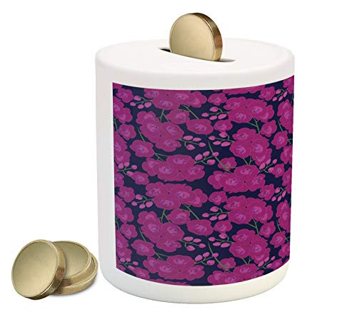 Ambesonne Orchids Piggy Bank, Vibrant Paradise Blossom Flourishing Branches Romantic Pattern, Printed Ceramic Coin Bank Money Box for Cash Saving, Magenta Night Blue Ambesonne Orchids Piggy Bank, Vibrant Paradise Blossom Flourishing Branches Romantic Pattern, Printed Ceramic Coin Bank Money Box for Cash Saving, Magenta Night Blue