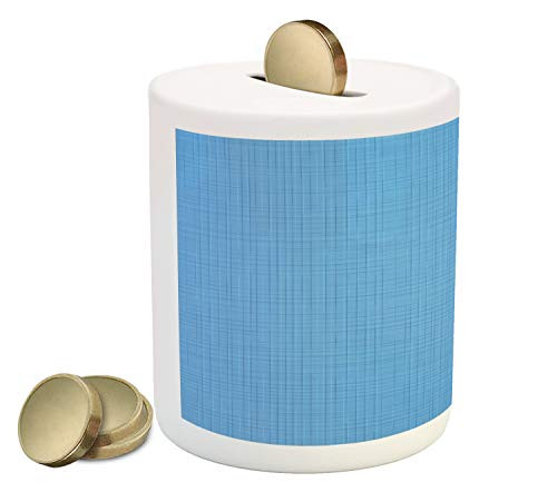 Ambesonne Blue Piggy Bank, Lines and Strips Abstract Blue Tone Fascinating Peaceful Modern Art Illustration, Printed Ceramic Coin Bank Money Box for Cash Saving, Blue