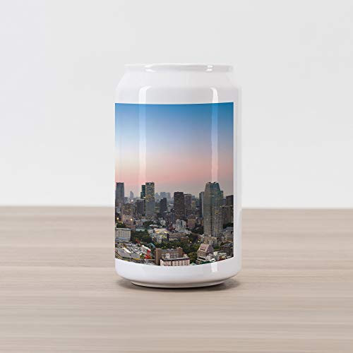 Lunarable Urban Cola Can Shape Piggy Bank, Tokyo City Skyline at Sunset a Tower and The Skyscrapers Digital Asia Print, Ceramic Cola Shaped Coin Box Money Bank for Cash Saving, Grey and Sky Blue Lunarable Urban Cola Can Shape Piggy Bank, Tokyo City Skyline at Sunset a Tower and The Skyscrapers Digital Asia Print, Ceramic Cola Shaped Coin Box Money Bank for Cash Saving, Grey and Sky Blue