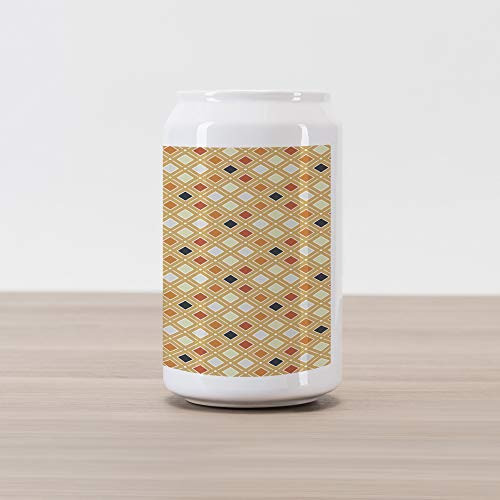 Lunarable Office Cola Can Shape Piggy Bank, Classical Business Theme Checked Pattern Colorful Squares Lines Dots Art, Ceramic Cola Shaped Coin Box Money Bank for Cash Saving, Amber Red Dark Blue