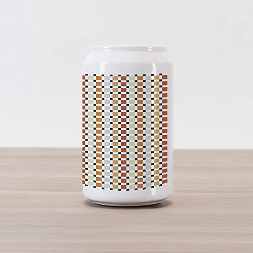 Lunarable Retro Cola Can Shape Piggy Bank, Checkered Business Theme Rhombus Cubical Different Pastel Colors Artwork, Ceramic Cola Shaped Coin Box Money Bank for Cash Saving, Red Amber Beige Orange