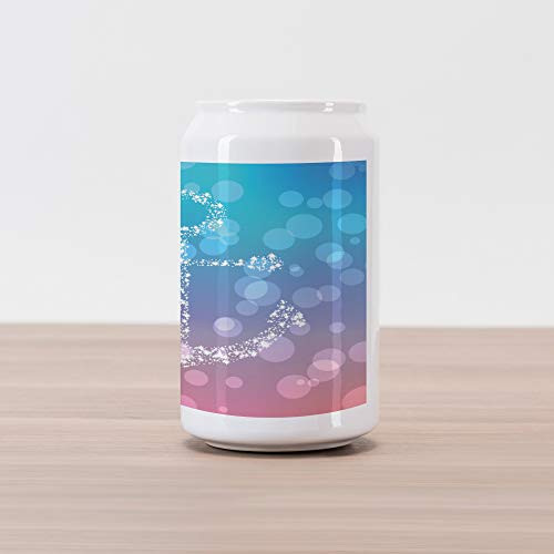 Ambesonne Anchor Cola Can Shape Piggy Bank, Starry Marine Bubbles on Abstract Blurry Scenery Marine Element Artprint, Ceramic Cola Shaped Coin Box Money Bank, 4.5" X 2.5", Pink Blue