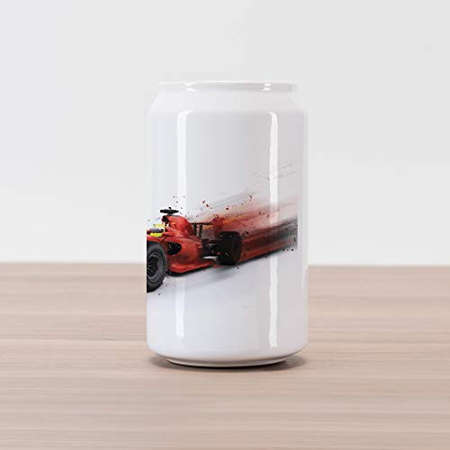 Ambesonne Cars Cola Can Shape Piggy Bank, Generic Formula 1 Racing Car Illustration with Special Effect Turbo Motion Auto Print, Ceramic Cola Shaped Coin Box Money Bank for Cash Saving, Red Black