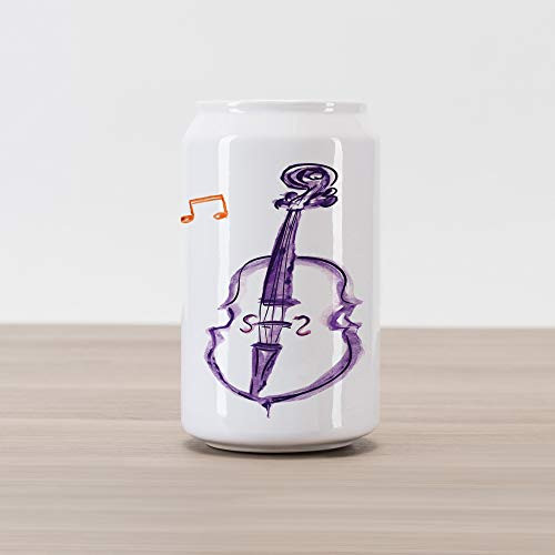 Ambesonne Music Cola Can Shape Piggy Bank, Musical Notes Instrument Violin Cello in Watercolors Style White Backdrop Print, Ceramic Cola Shaped Coin Box Money Bank for Cash Saving, Purple and Red