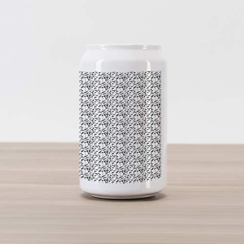 Ambesonne Music Cola Can Shape Piggy Bank, Sketchy Musical Notes and Melody Entertainment Fine Arts Theme Pattern, Ceramic Cola Shaped Coin Box Money Bank for Cash Saving, Black and White